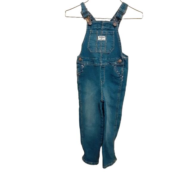 Oshkosh Bigosh Girls 3T Blue Denim Overalls Flower Rulled Pockets Flower Details